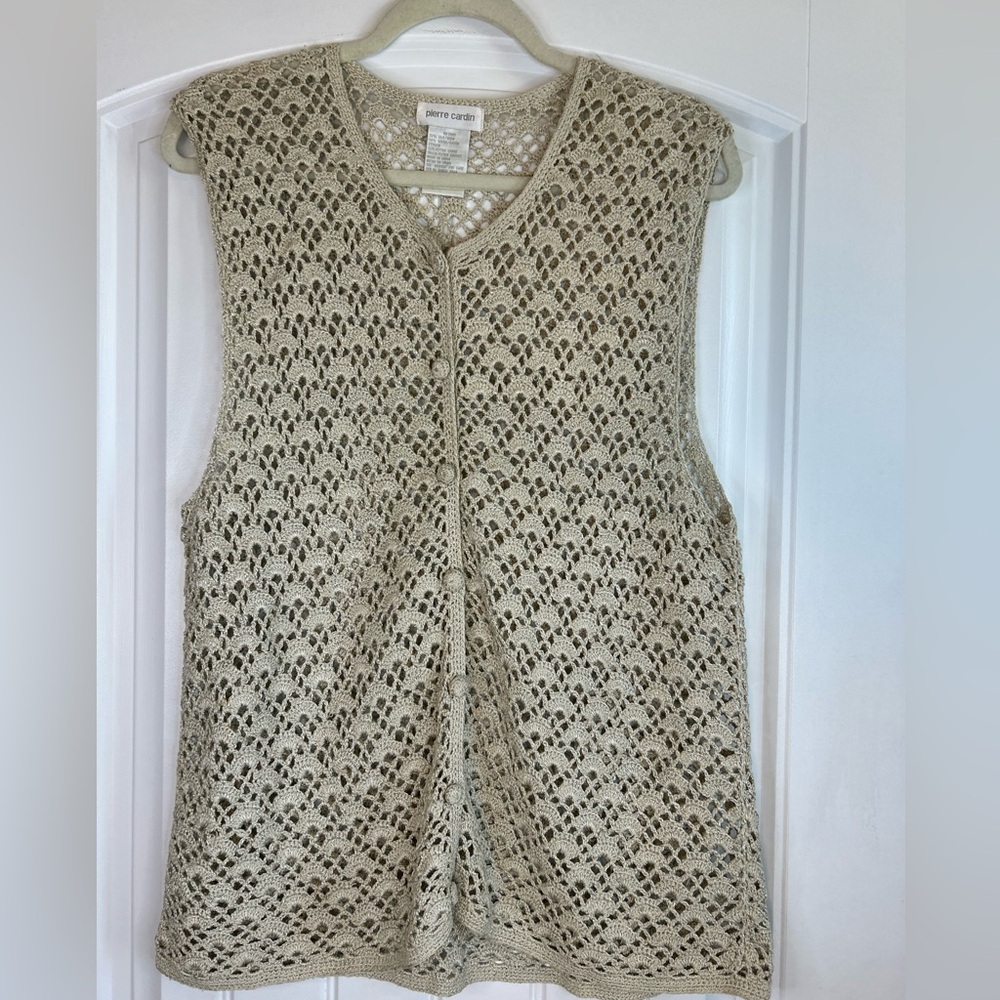 Vintage Pierre Cardin Cream Colored Crochet Vest Women’s Size XL